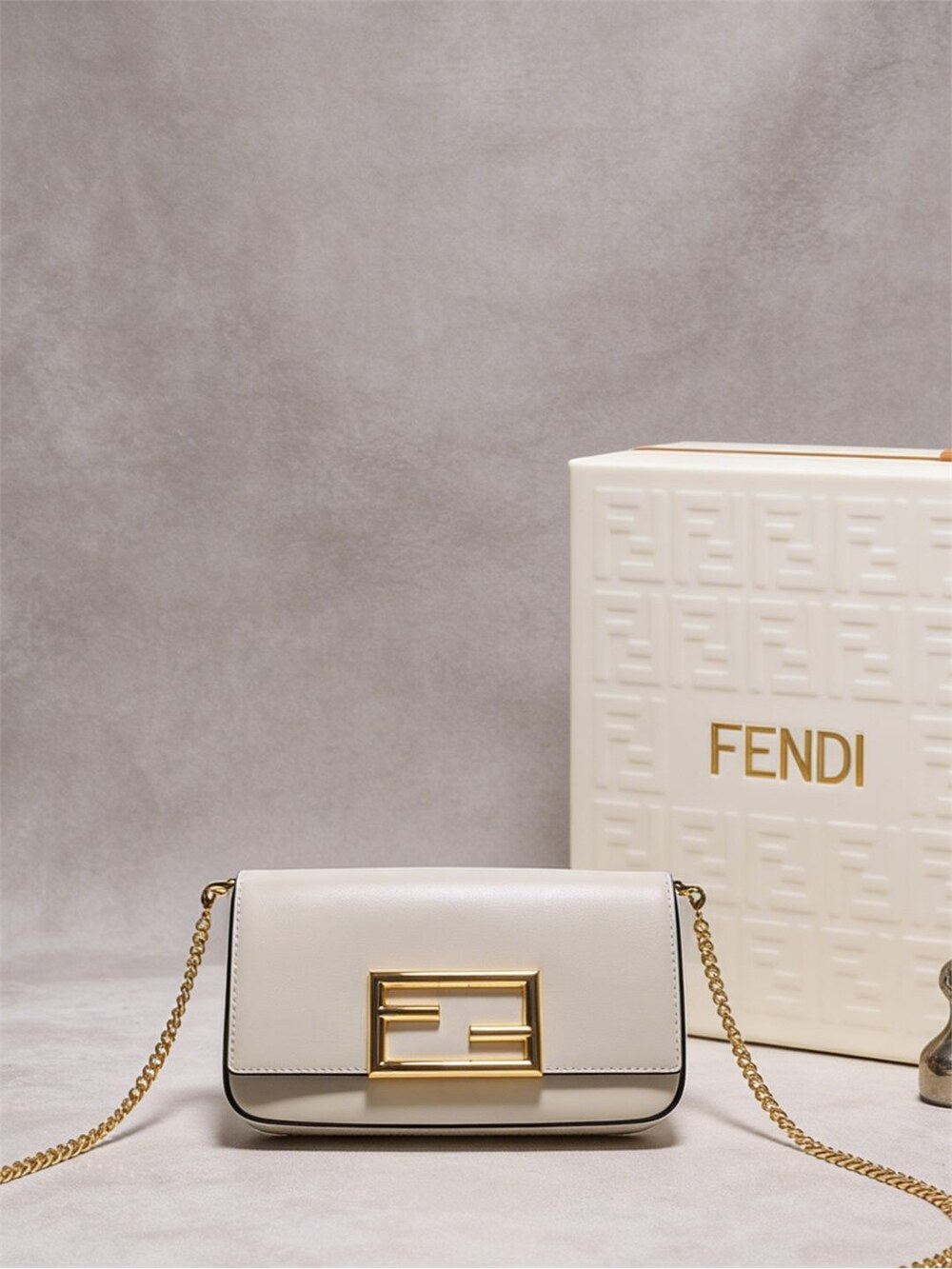 Fendi Medium Leather Shoulder Bag White